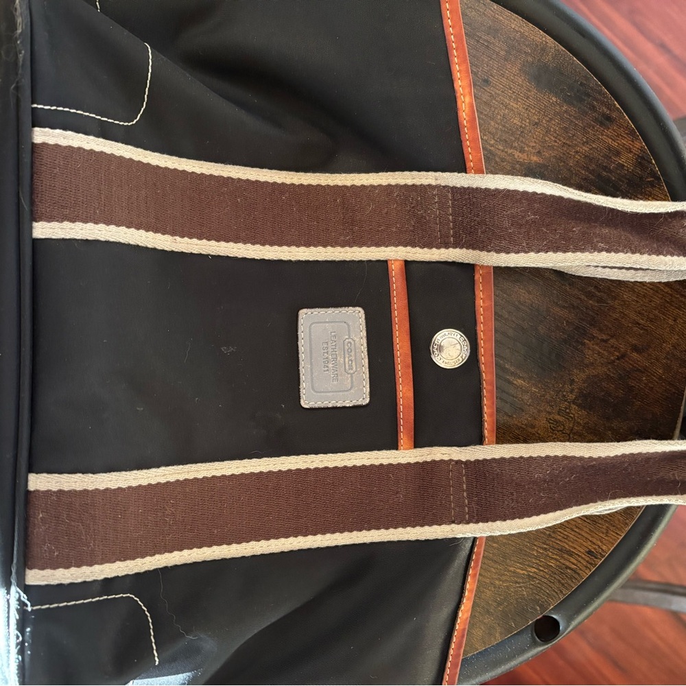 LeSportsac Black Duffel Bag with Brown Straps